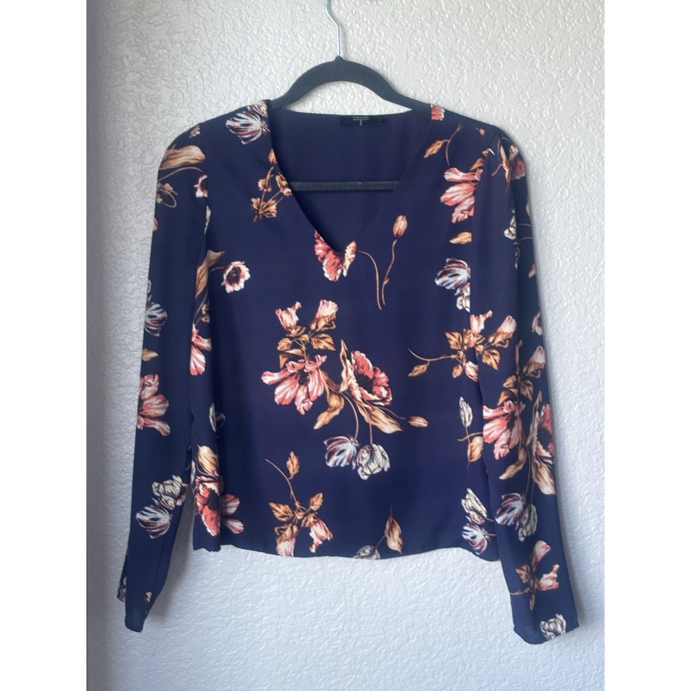 Tahari 100% Polyester V Neck Blue Floral Print Sz Petite Small - Picture 4 of 9